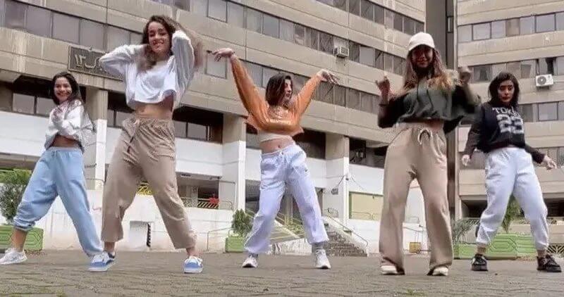 Screenshot of the video of five girls dancing on International Women's Day in the Tehran, Iran. TikTok