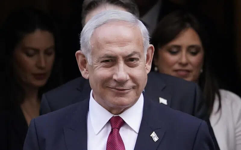 Israeli Prime Minister Benjamin Netanyahu leaves 10 Downing Street after a meeting with Britain's Prime Minister Rishi Sunak in London, March 24, 2023. (AP Photo/Alberto Pezzali, File)