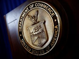 The seal of the Department of Commerce is seen, before Commerce Secretary Wilbur Ross holds a news conference to make an announcement, after a background conference call with Commerce, Justice Department and Treasury Department officials at the Department of Commerce in Washington, U.S., March 7, 2017. REUTERS/Eric Thayer