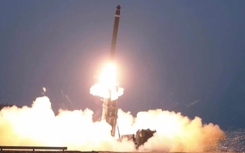 This image made from video broadcasted by North Korea's KRT shows what it says is a ballistic missile being launched from an undisclosed location in North Korea, Feb. 20, 2023. AP