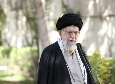 In this picture released by the official website of the office of the Iranian supreme leader, Supreme Leader Ayatollah Ali Khamenei speaks after planting a tree marking National Tree Planting Day, at the courtyard of his office in Tehran, Iran, Monday, March 6, 2023. AP