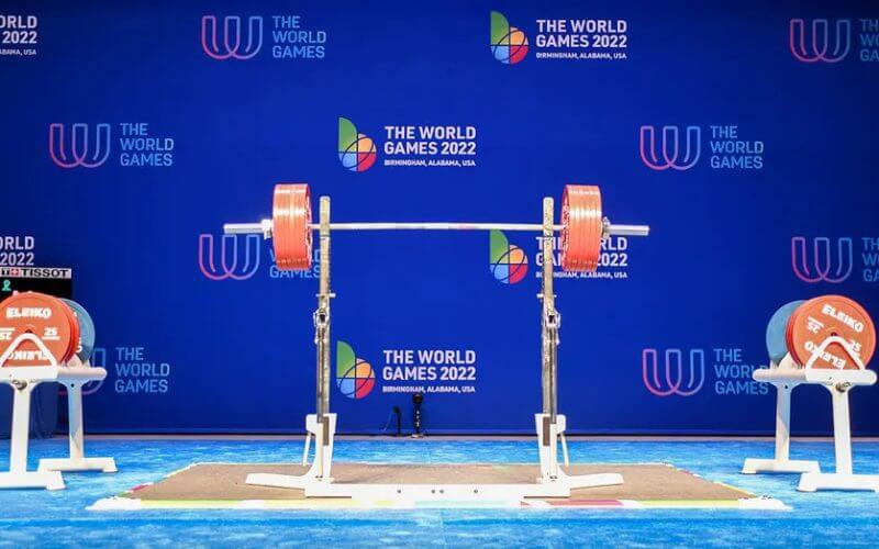 The stage at the men's middleweight powerlifting event during The World Games 2022 July 9, 2022, at Birmingham-Jefferson Convention Complex Concert Hall in Birmingham, Ala. (Kevin Langley/Icon Sportswire via Getty Images)