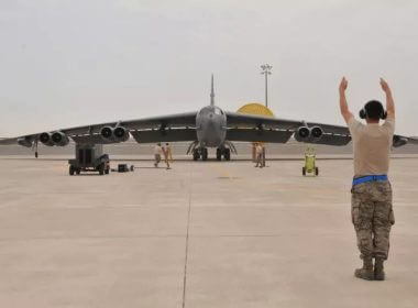 A US Air Force B-52 Stratofortress bomber pictured at Al-Udeid Air Base in Qatar. US AIR FORCE
