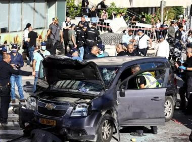 The car hit people near the busy Machane Yehuda market area. Reuters