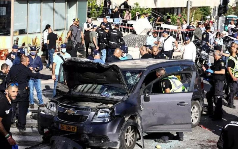 The car hit people near the busy Machane Yehuda market area. Reuters