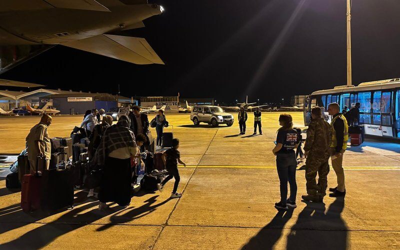 British evacuees arriving in Cyprus from Sudan are expected to board charter flights later Wednesday for a flight to London. Photo courtesy of British Ministry of Defense