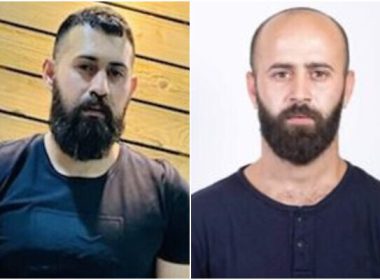 Yousef Mansour (right) and Marsil Mansour, arrested by security services for suspected serious security offenses, April 17, 2023. (Shin Bet)