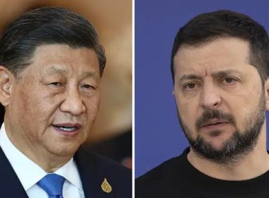 This combination of file photos shows China's President Xi Jinping, taken in Bangkok, Thailand, on Nov. 19, 2022, and Ukrainian President Volodymyr Zelenskyy taken outside Kyiv, Ukraine, on April 7, 2023. AP