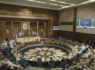 In this photo released by Egypt's Ministry of Foreign Affairs, delegates and foreign ministers of member states convene at the Arab League headquarters in Cairo, Egypt, Sunday, May 7, 2023. (Egyptian Ministry of Foreign Affairs via AP)