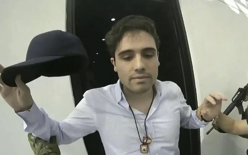This frame grab from video, provided by the Mexican government, shows Ovidio Guzman Lopez being detained in Culiacan, Mexico, Oct. 17, 2019. AP