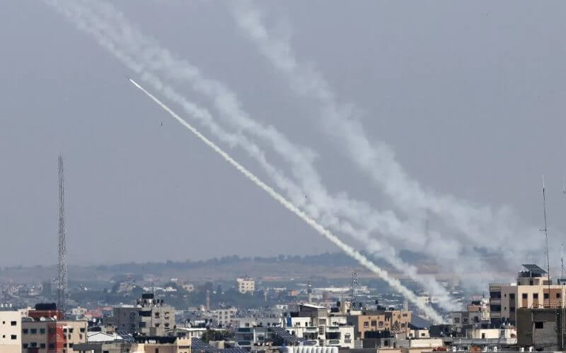 Illustration - rocket launches. MAHMUD HAMS / AFP