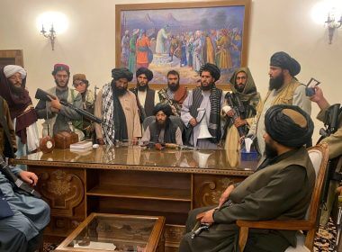 Taliban fighters take control of Afghan presidential palace in Kabul on Aug. 15, 2021. AP