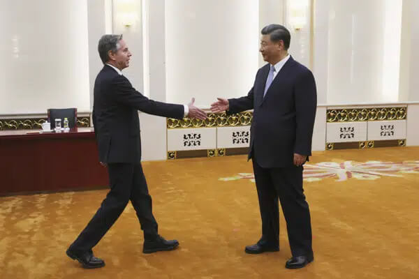 U.S. Secretary of State Antony Blinken meets with Chinese President Xi Jinping in the Great Hall of the People in Beijing, China, Monday, June 19, 2023. (Leah Millis/Pool Photo via AP, File)