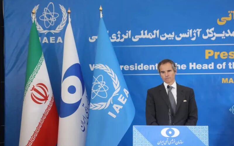 International Atomic Energy Agency (IAEA) Director General Rafael Grossi looks on during a news conference with Head of Iran's Atomic Energy Organization Mohammad Eslami as they meet in Tehran, Iran, March 4, 2023. (photo credit: Majid Asgaripour/WANA via Reuters)