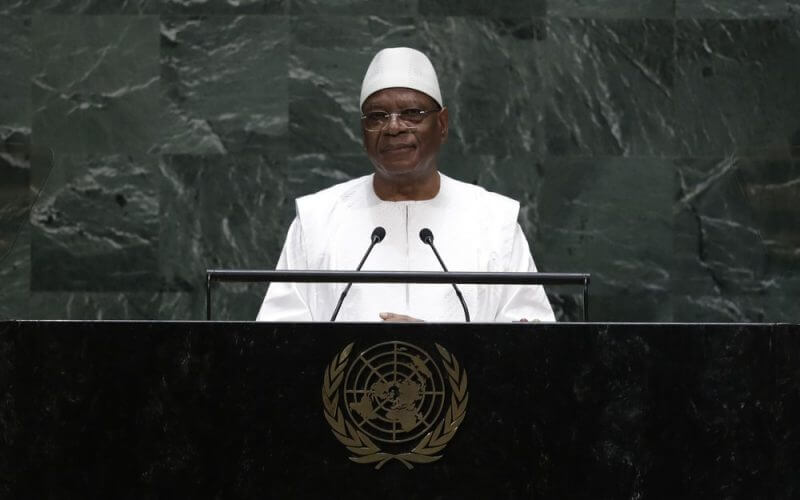 In this Wednesday, Sept. 25, 2019 file photo, Mali's President Ibrahim Boubacar Keita addresses the 74th session of the United Nations General Assembly at the United Nations headquarters. (AP Photo/Frank Franklin II, File)