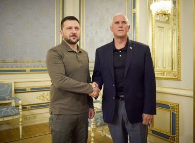 President of Ukraine Volodymyr Zelenskyy meets with former U.S. Vice President Mike Pence in Kyiv on Thursday. Pence told Zelensky that the United States would continue to stand with Ukraine 'until victory is achieved.' Photo by Ukrainian Presidential Press Office