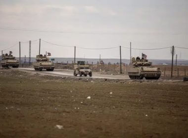 American military convoy patrol in Hassakeh, Syria, on Feb. 8, 2022. (AP Photo/Baderkhan Ahmad, File)