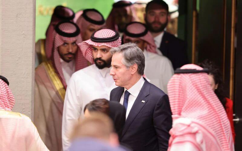 U.S. Secretary of State Antony Blinken looks on, as he attends a joint press conference with Saudi Foreign Minister Faisal Bin Farhan, at the Intercontinental Hotel in Riyadh, Saudi Arabia, June 8, 2023. REUTERS/Ahmed Yosri/Pool