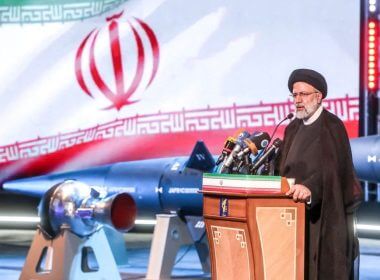 Iranian President Ebrahim Raisi speaks during the unveiling ceremony of the new ballistic missile called "Fattah" with a range of 1400 km, in Tehran, Iran, June 6, 2023. IRGC/WANA (West Asia News Agency)/Handout via REUTERS