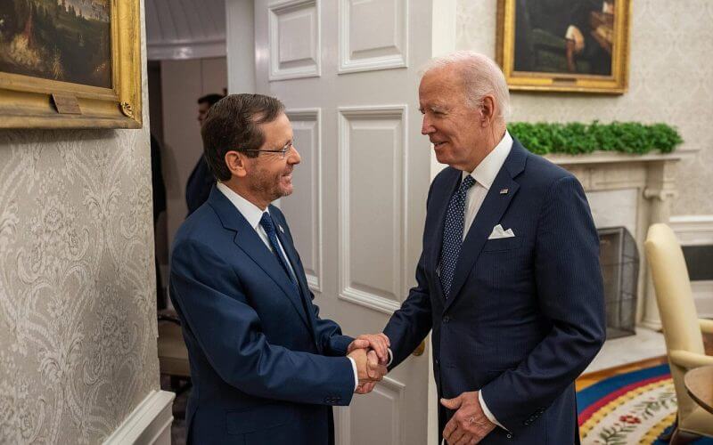 President Joe Biden welcomes President Isaac Herzog to the Oval Office, Oct. 26, 2022. Twitter