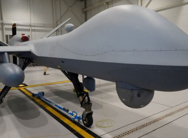 A U.S. Air Force MQ-9 Reaper drone sits in a hanger at Amari Air Base, Estonia, July 1, 2020. REUTERS