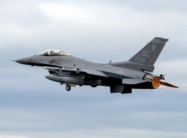 A U.S. Air Force F-16C Fighting Falcon takes off April 1, 2020, at the 177th Fighter Wing, Egg Harbor Township, N.J. (Airman Hunter Hires / U.S. Air National Guard).