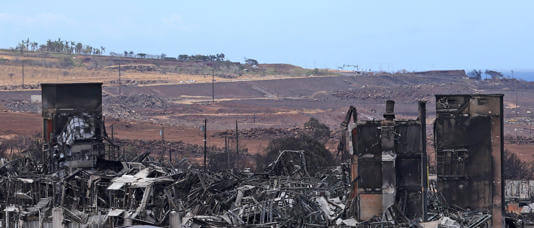 A building that was destroyed by a wildfire on August 16, 2023 in Lahaina, Hawaii. (Photo by Justin Sullivan/Getty Images)