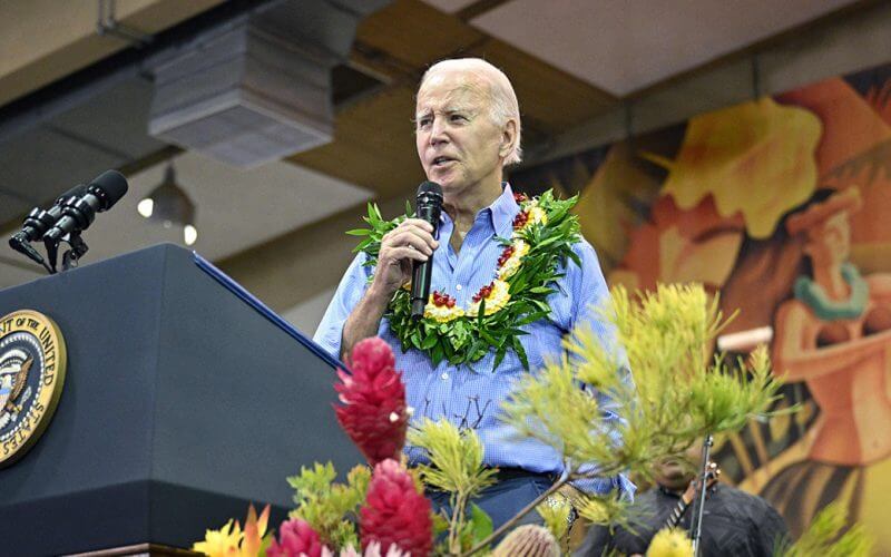 President Biden outrages Maui locals after comparing the horrific wildfires to almost losing his '67 Corvette. (Photo: Mandel Ngan / Getty Images)