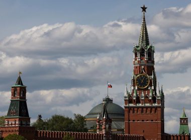 The Russian flag flies on the dome of the Kremlin Senate building behind Spasskaya Tower, in central Moscow, Russia, May 4, 2023. REUTERS