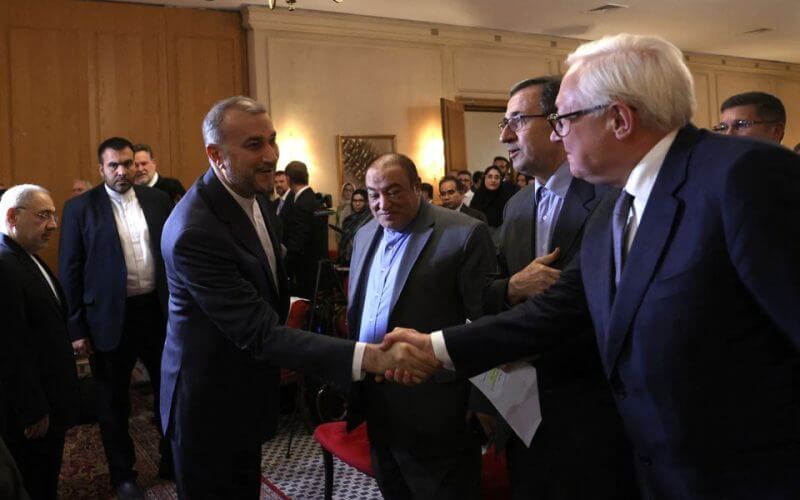 Iran's Foreign Minister Hossein Amir-Abdollahian meets with Deputy Foreign Minister of Russia Sergei Ryabkov during the Iran and BRICS summit in Tehran, Iran, August 8, 2023. Majid Asgaripour/WANA (West Asia News Agency) via REUTERS