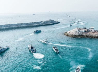 Islamic Revolutionary Guard Corps (IRGC) Navy's speedboats move during an exercise in Abu Musa Island, in this picture obtained on August 2, 2023. IRGC/WANA (West Asia News Agency)/Handout via REUTERS