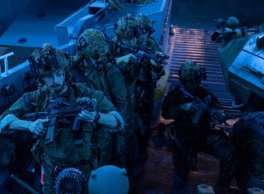 U.S. Marines with the 26th Marine Expeditionary Unit Maritime Special Purpose Force clear a Landing Craft Utility during training aboard the Wasp-class amphibious assault ship USS Bataan (LHD 5), Mediterranean Sea, July 31, 2023. Sgt. Matthew Romonoyske-Bean