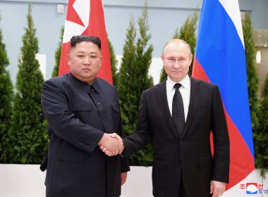 North Korean leader Kim Jong Un shakes hands with Russian President Vladimir Putin in Vladivostok, Russia in this undated photo released on April 25, 2019 by North Korea's Central News Agency (KCNA). KCNA via REUTERS