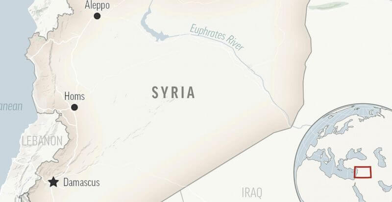 This is a locator map for Syria with its capital, Damascus. (AP Photo)