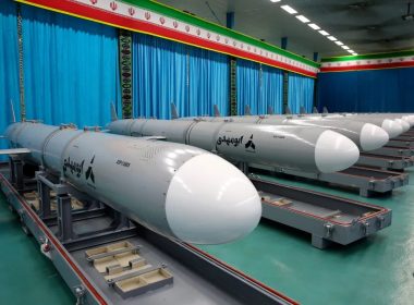 Abu Mahdi naval cruise missiles are displayed in Iran. Iranian Defense Ministry via AP