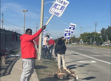 Earlier this week, auto workers and their families strike along Michigan Avenue in front of the Michigan Assembly Plant in Wayne, Michigan. thecentersquare.com