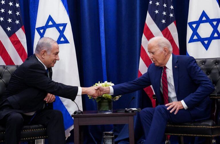 U.S. President Joe Biden holds a bilateral meeting with Israeli Prime Minister Benjamin Netanyahu on the sidelines of the 78th U.N. General Assembly in New York City, September 20, 2023. REUTERS