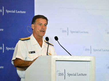 Admiral John C. Aquilino, Commander of the United States Indo-Pacific Command speaks at the IISS Special Lecture in Singapore March 16, 2023. REUTERS