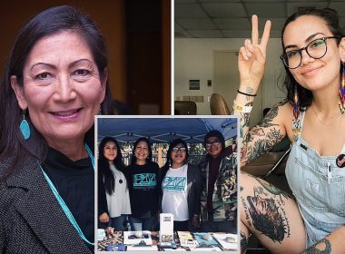 From left to right: Secretary of the Interior Deb Haaland, Deb Haaland wearing a Pueblo Action Alliance T-shirt, and daughter Somah Haaland on the right | Illustration (PAA/Instagram/DOI)