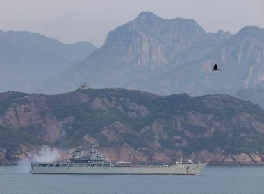 A Chinese warship fires during a military drill off the Chinese coast near Fuzhou, Fujian Province, across from the Taiwan-controlled Matsu Islands, China, April 11, 2023. REUTERS