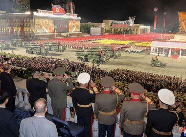 In this photo provided by the North Korean government, North Korean leader Kim Jong Un, seventh right, attends a military parade to mark the 70th anniversary of the armistice that halted fighting in the 1950-53 Korean War, on Kim Il Sung Square in Pyongyang, North Korea, on July 27, 2023. (Korean Central News Agency/Korea News Service via AP, File)