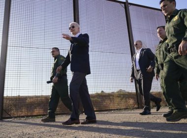President Joe Biden walks along a stretch of the U.S.-Mexico border in El Paso Texas, Jan. 8, 2023. Andrew Harnik | AP