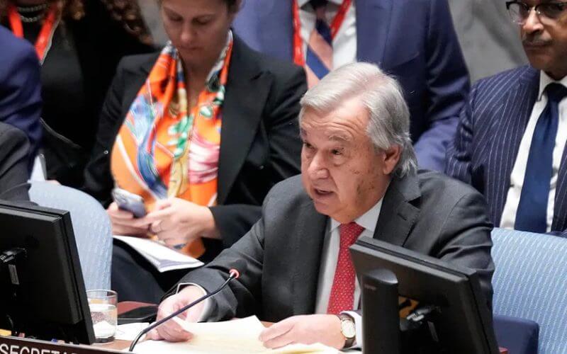 United Nations Secretary-General António Guterres speaks during a Security Council meeting at United Nations headquarters in New York City on Tuesday. (AP / Seth Wenig)