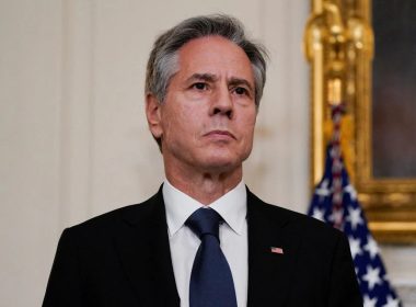 U.S. Secretary of State Antony Blinken looks on, as U.S. President Joe Biden (not pictured) speaks about the conflict in Israel, after Hamas launched its biggest attack in decades, while making a statement about the crisis, at the White House in Washington, U.S. October 7, 2023. REUTERS