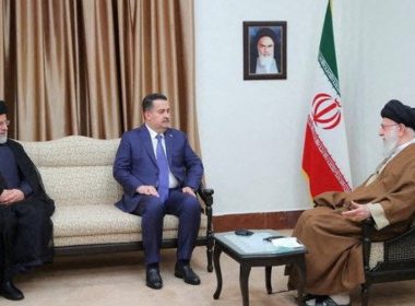Iraqi Prime Minister Mohammed Shia al-Sudani meets with Iranian President Ebrahim Raisi and Iran's supreme leader Ayatollah Ali Khamenei in Tehran, Iran, on 6 November 2023. [Reuters]