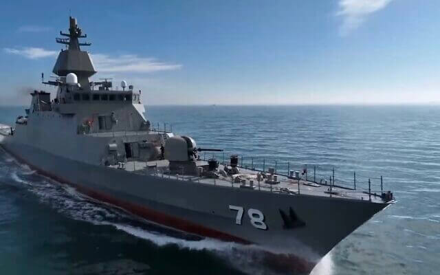 Screen capture from a video of the Iranian navy destroyer Deilaman. twitter.com