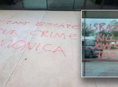 De La Cruz posted photos on X showing red graffiti on her office windows. (U.S. Rep. Monica De La Cruz)