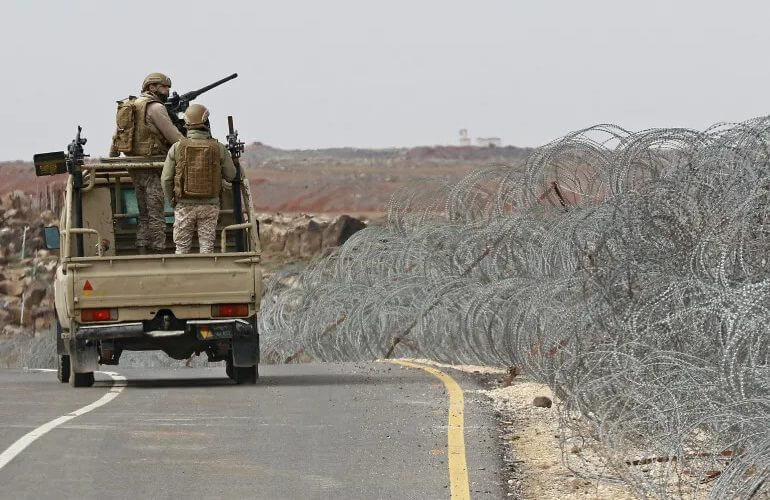 Jordanian soldiers patrol the border with Syria. AFP