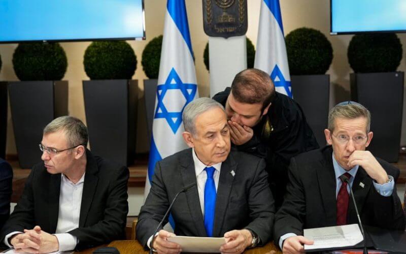 Prime Minister Benjamin Netanyahu chairs a cabinet meeting at the Kirya military base, in Tel Aviv, Israel, December 24, 2023. Reuters