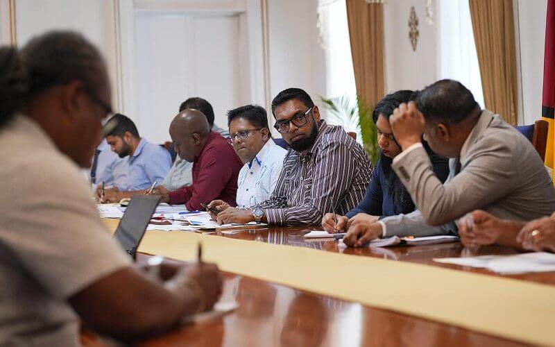 Guyanese President Ifraan Ali meets with his cabinet to discuss political issues. President Ifraan Ali Facebook